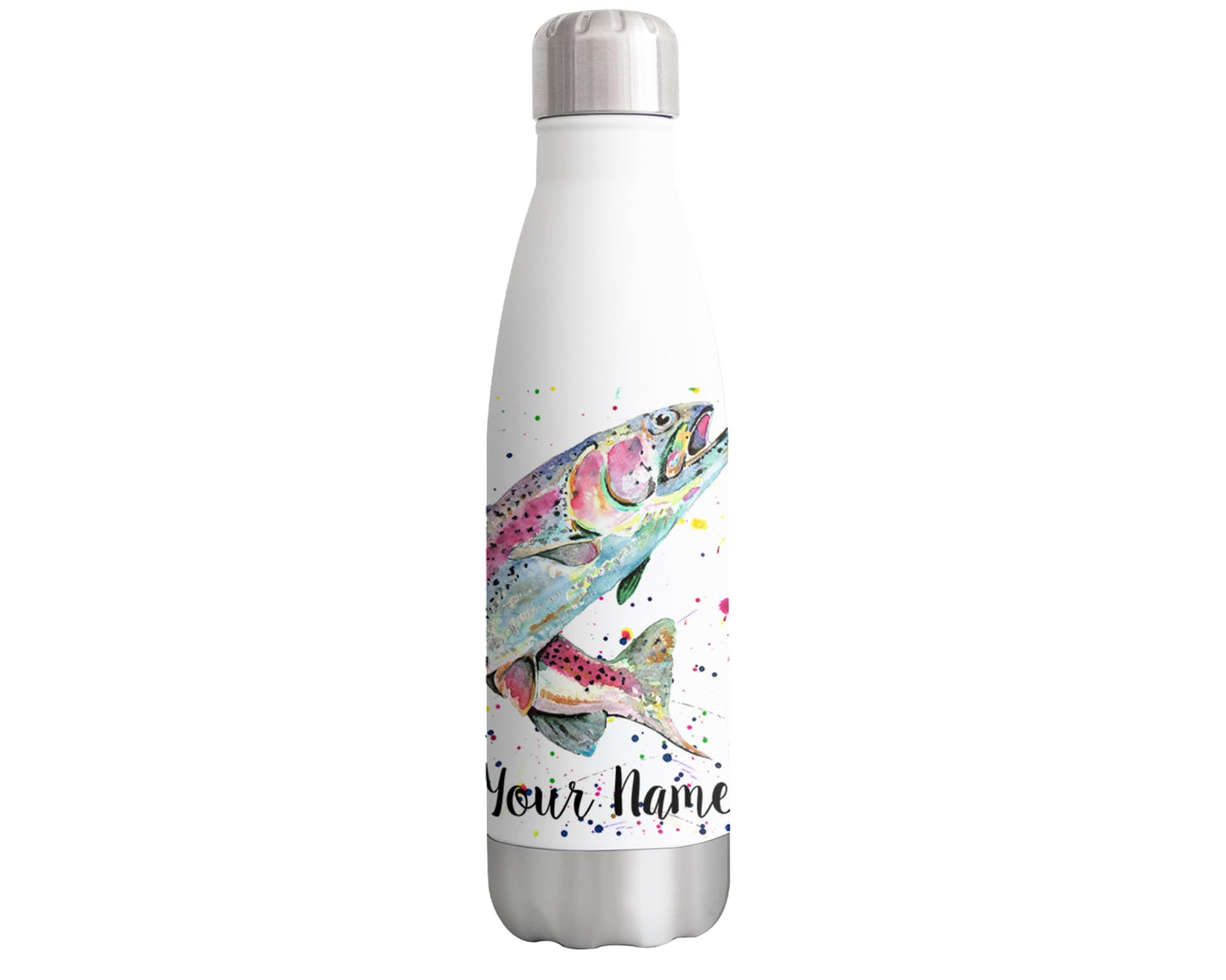 Vixar Trout Personalised Custom Bottle with your Text/name fish fishing dad grandad gift animals Watercolour Bottle Double Wall Insulated Stainless Steel Sport Drinks 500ml