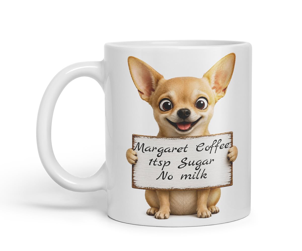 Vixar Personalised Short Hair Chihuahua Mug with Name or Custom Message – Cute Animal Coloured Ceramic Mug Cup Gift, 11oz (Black)
