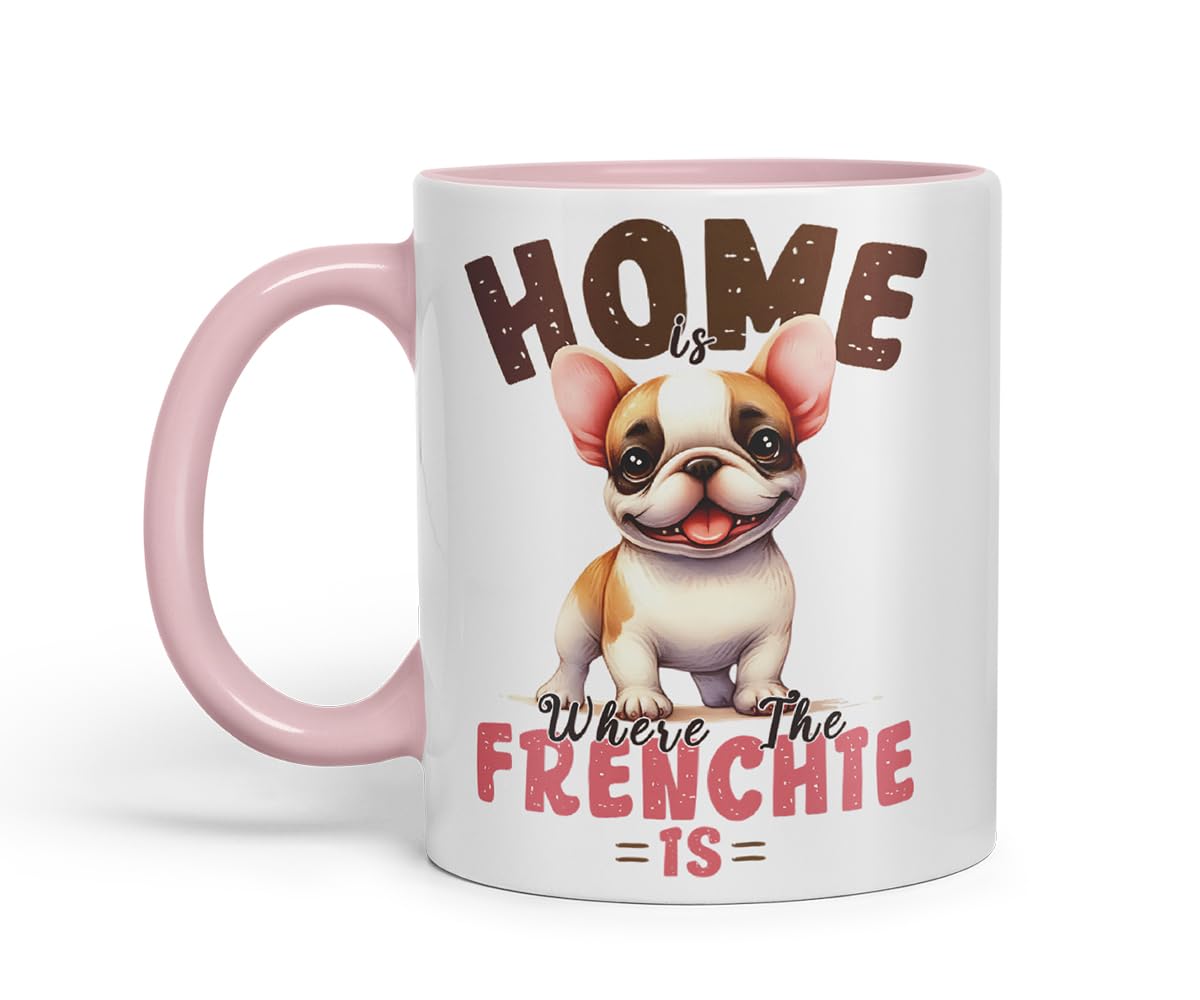 Vixar Home Where The Frenchie is French Bulldog Mug – Coloured Ceramic Mug Cup Gift, 11oz (Black)