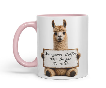 Vixar Personalised Llama Mug with Name or Custom Message – Cute Animal Coloured Ceramic Mug Cup Gift, 11oz (Black)