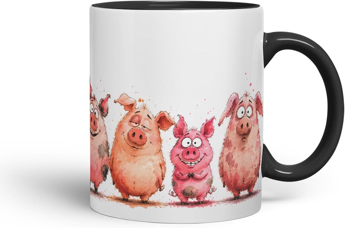 Vixar Funny Pig Mug – Cute Pig Coloured Ceramic Mug Cup Gift, 11oz (Black)