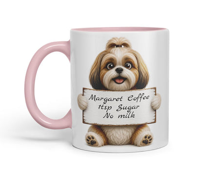 Vixar Personalised Shih Tzu Mug with Name or Custom Message – Cute Animal Coloured Ceramic Mug Cup Gift, 11oz (Black)