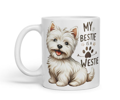 Vixar My Bestie is A Westie Dog Mug – Coloured Ceramic Mug Cup Gift, 11oz (Black)