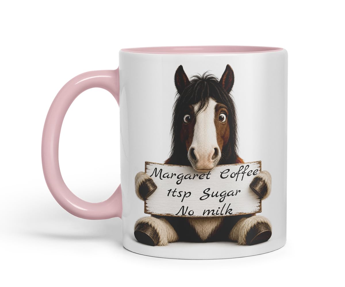 Vixar Personalised Shire Horse Mug with Name or Custom Message – Cute Animal Coloured Ceramic Mug Cup Gift, 11oz (Black)