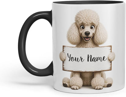 Vixar Personalised Poodle Mug with Name or Custom Message – Cute Animal Coloured Ceramic Mug Cup Gift, 11oz (Black)