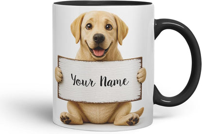 Vixar Personalised Labrador Mug with Name or Custom Message – Cute Animal Coloured Ceramic Mug Cup Gift, 11oz (Black)