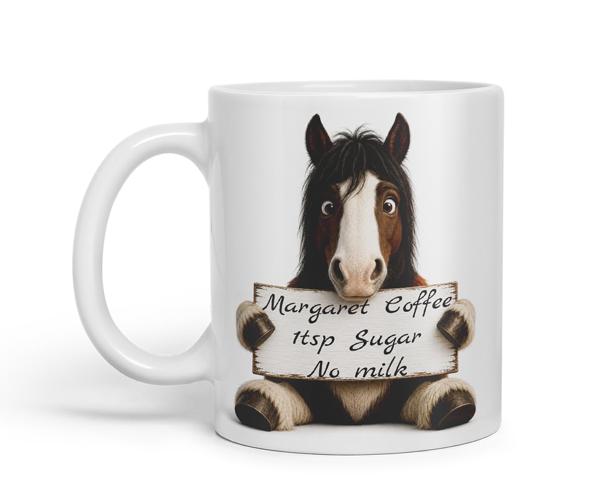 Vixar Personalised Shire Horse Mug with Name or Custom Message – Cute Animal Coloured Ceramic Mug Cup Gift, 11oz (Black)