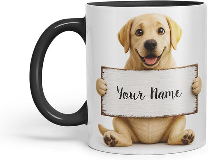 Vixar Personalised Labrador Mug with Name or Custom Message – Cute Animal Coloured Ceramic Mug Cup Gift, 11oz (Black)