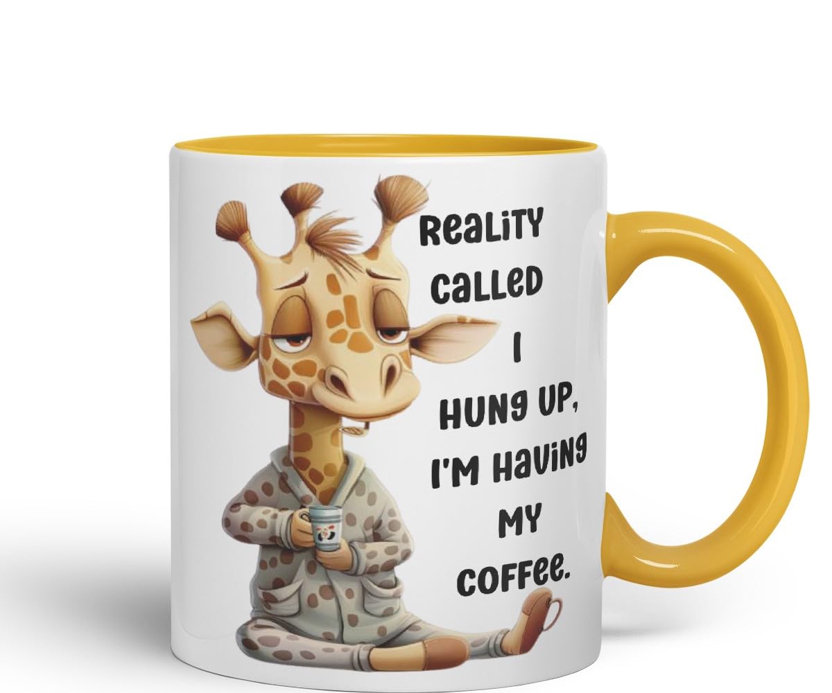 Vixar Reality Called, I Hung Up Sarcastic Giraffe Coloured Ceramic Mug Cup Gift 11oz (Black)