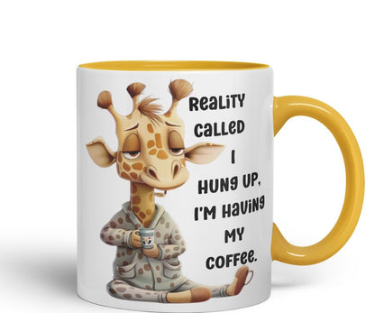 Vixar Reality Called, I Hung Up Sarcastic Giraffe Coloured Ceramic Mug Cup Gift 11oz (Black)