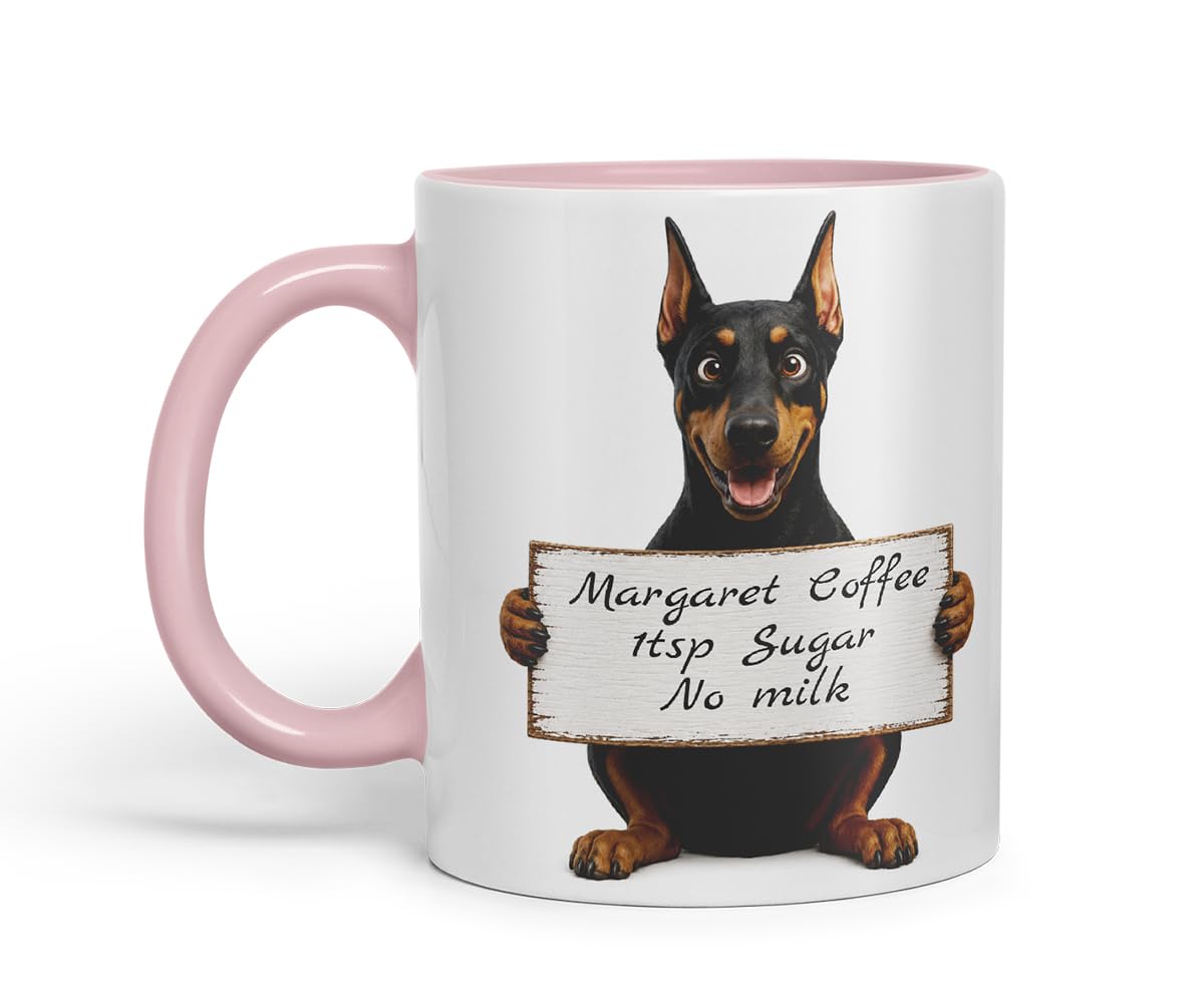 Vixar Personalised Doberman Dog Pet Mug with Name or Custom Message – Cute Animal Coloured Ceramic Mug Cup Gift, 11oz (Black)