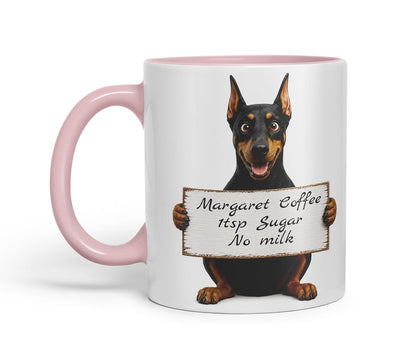 Vixar Personalised Doberman Dog Pet Mug with Name or Custom Message – Cute Animal Coloured Ceramic Mug Cup Gift, 11oz (Black)