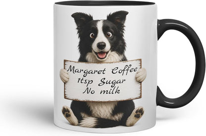 Vixar Personalised Border Collie Mug with Name or Custom Message – Cute Animal Coloured Ceramic Mug Cup Gift, 11oz (Black)