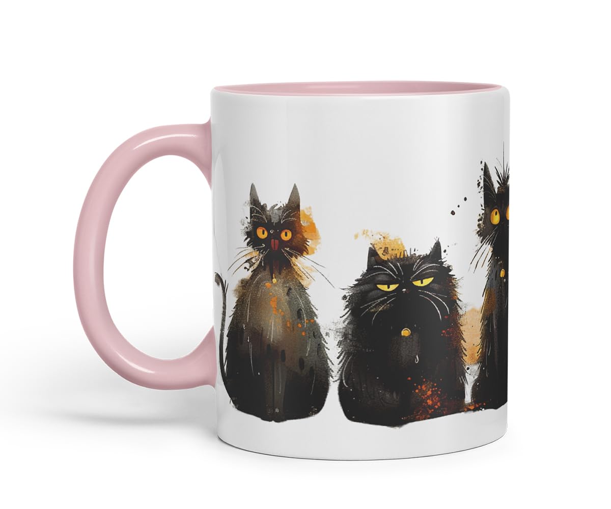 Vixar Black Cats Collection Mug – Coloured Ceramic Mug Cup Gift, 11oz (Black)