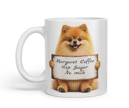 Vixar Personalised Pomeranian Mug with Name or Custom Message – Cute Animal Coloured Ceramic Mug Cup Gift, 11oz (Black)