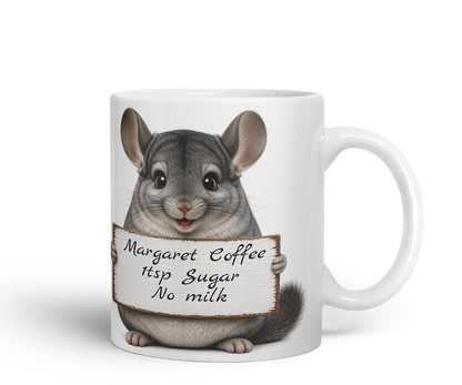 Vixar Personalised Chinchilla Mug with Name or Custom Message – Cute Animal Coloured Ceramic Mug Cup Gift, 11oz (Black)