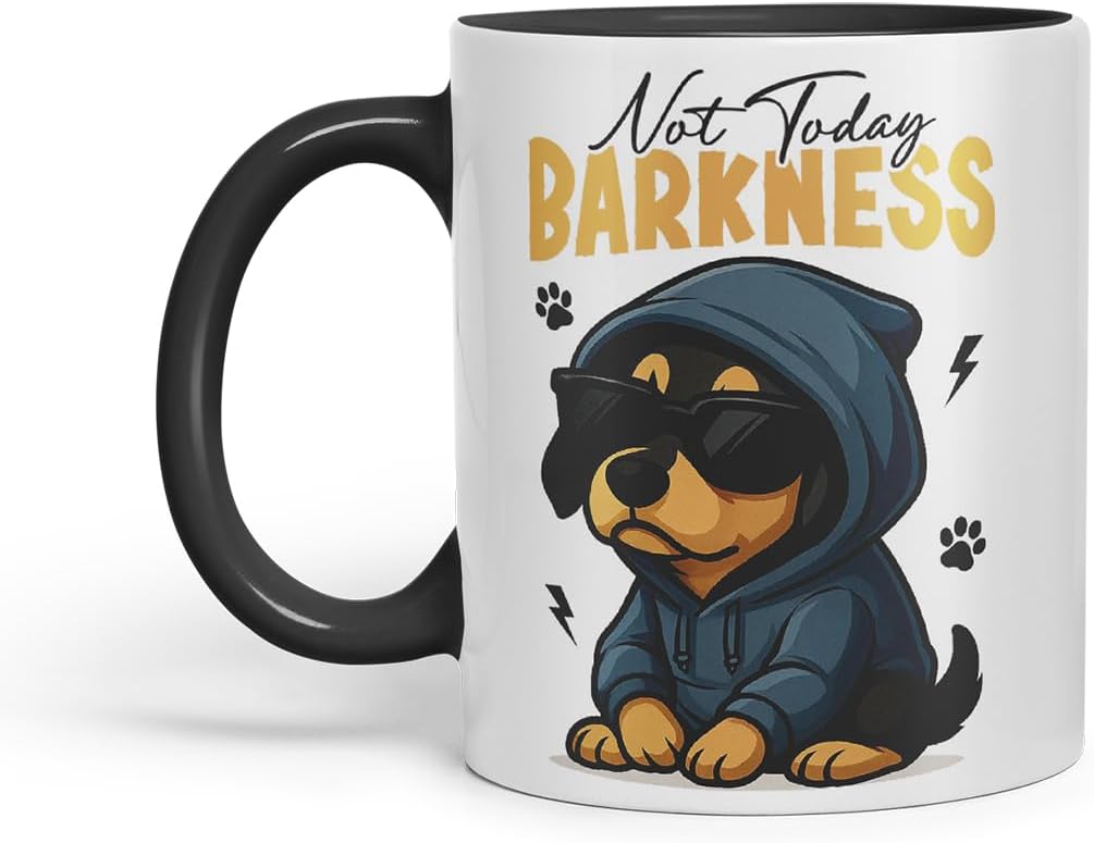 Vixar Not Today, Barkness Dachshund Dog Mug – Coloured Ceramic Mug Cup Gift, 11oz (Black)