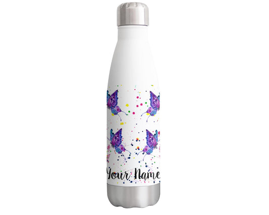 Vixar Flower butterfly Personalised Custom Bottle with your Text/name Insect Animals Watercolour Bottle Double Wall Insulated Stainless Steel Sport Drinks 500ml