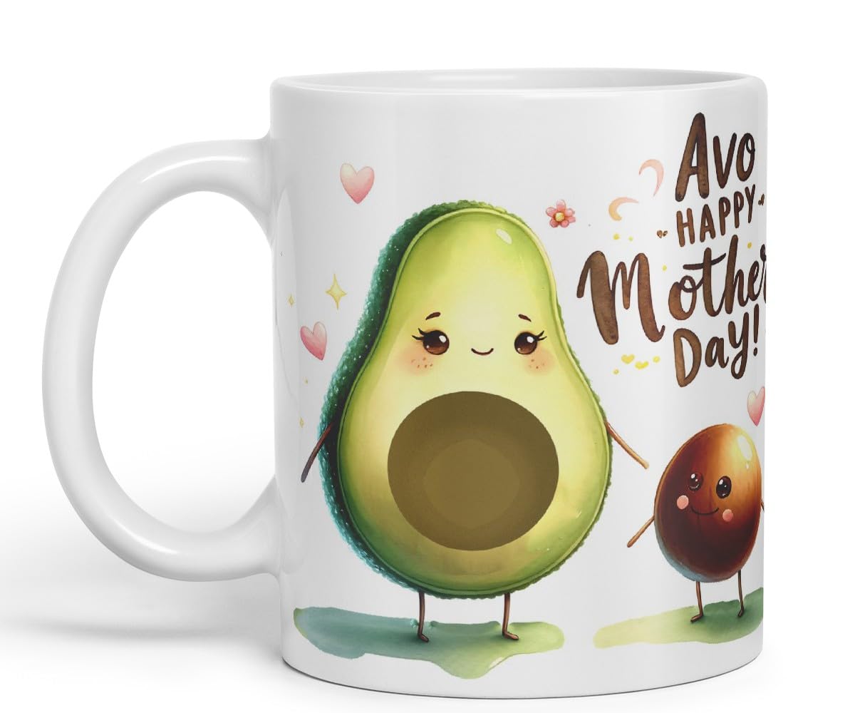 Vixar AVO Happy Mother’s Day Coloured Mug Cup Cute Avocado Gift 11oz (Black)