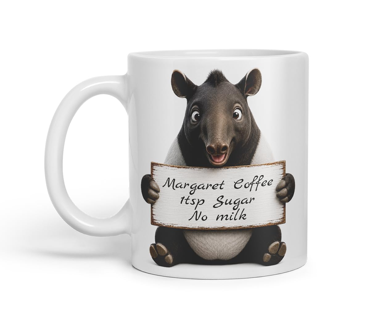 Vixar Personalised Tapir Mug with Name or Custom Message – Cute Animal Coloured Ceramic Mug Cup Gift, 11oz (Black)