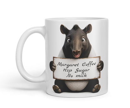 Vixar Personalised Tapir Mug with Name or Custom Message – Cute Animal Coloured Ceramic Mug Cup Gift, 11oz (Black)