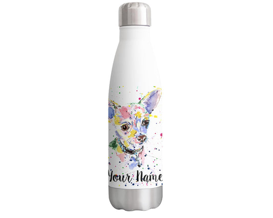 Chihuahua Short Hair Personalised Custom Bottle with Your Text/Name Dog pet Animals Watercolour Bottle Double Wall Insulated Stainless Steel Sport Drinks 500ml