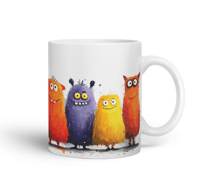 Vixar Funny Colourful Monsters Design – Coloured Ceramic Mug Cup Gift, 11oz (Black)
