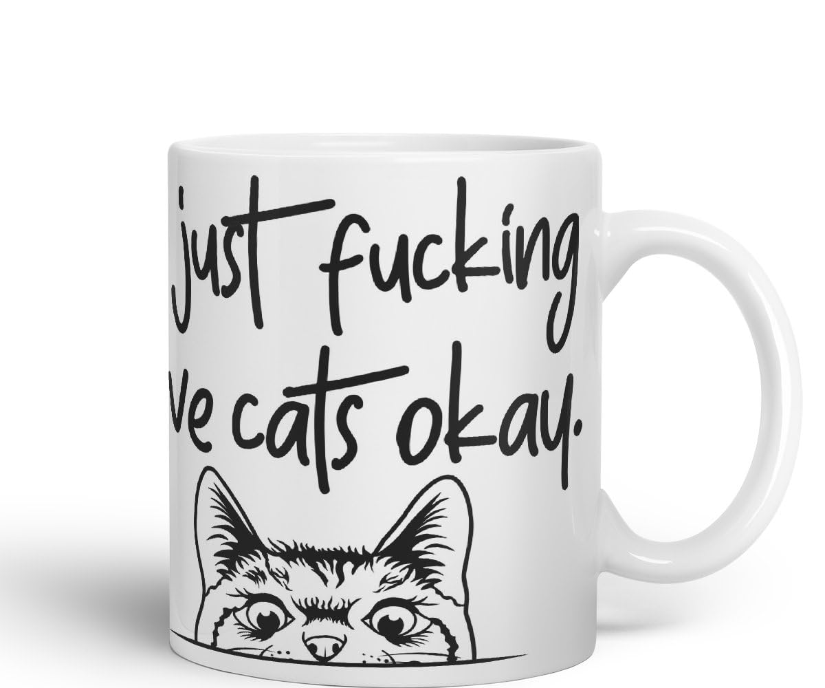 Vixar I just f_ucking Love Cats Okay, Hidden, Hiding Kitten cat Joke sarkasm Ceramic Coloured Mug Cup for Tea Coffee Hot Brew 330ml 11Oz Gift V1