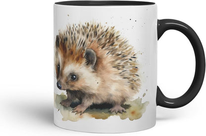 Vixar Watercolour Hedgehog Mug – Coloured Ceramic Mug Cup Gift, 11oz (Black)