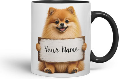 Vixar Personalised Pomeranian Mug with Name or Custom Message – Cute Animal Coloured Ceramic Mug Cup Gift, 11oz (Black)