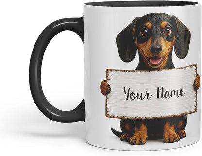 Vixar Personalised Dachshund Dog Pet Mug with Name or Custom Message – Cute Animal Coloured Ceramic Mug Cup Gift, 11oz (Black)