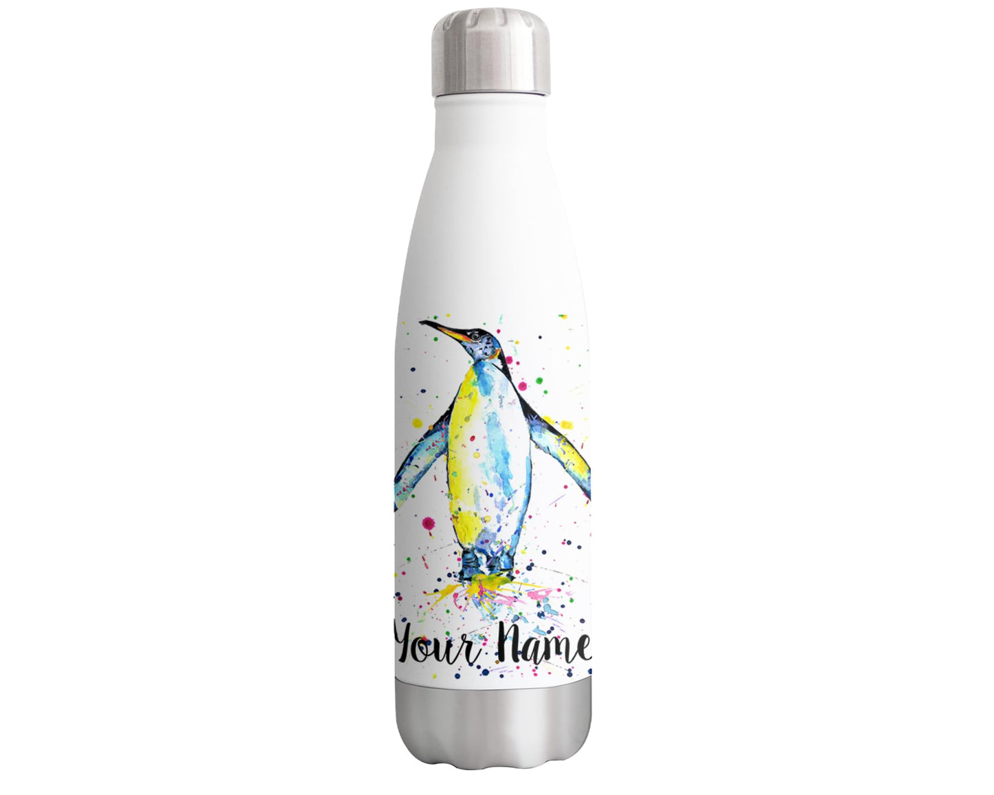 Vixar Penguin Personalised Custom Bottle with your Text/name Watercolour bird Animals Bottle Double Wall Insulated Stainless Steel Sport Drinks 500ml