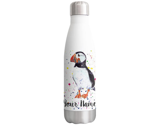 Vixar Puffin Personalised Custom Bottle with your Text/name Bird animals Watercolour Bottle Double Wall Insulated Stainless Steel Sport Drinks 500ml