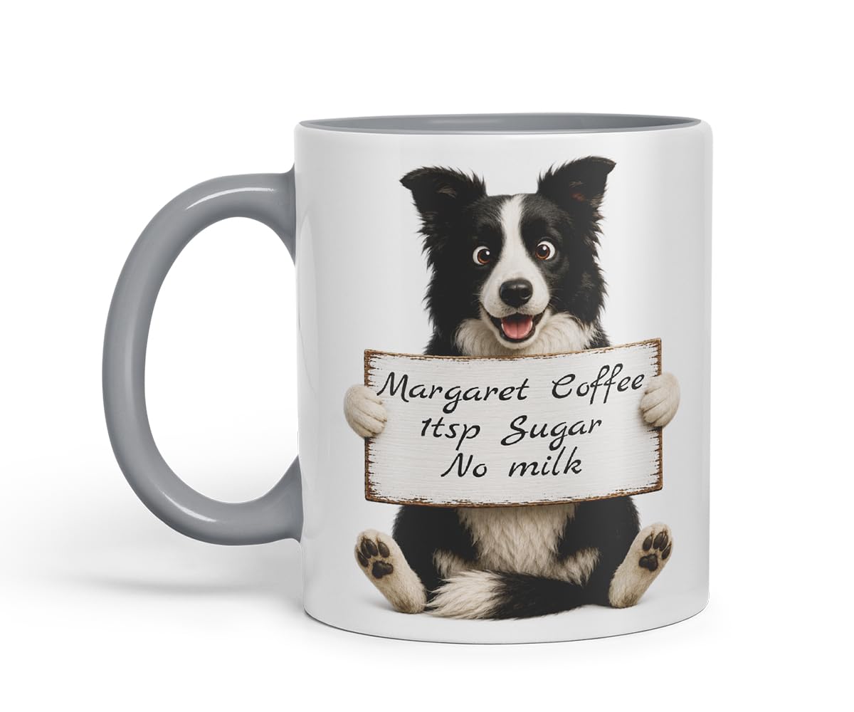 Vixar Personalised Border Collie Mug with Name or Custom Message – Cute Animal Coloured Ceramic Mug Cup Gift, 11oz (Black)