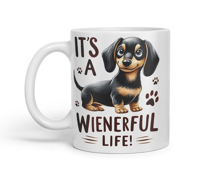 Vixar It’s A Wienerful Life Dachshund Dog Mug – Coloured Ceramic Mug Cup Gift, 11oz (Black)