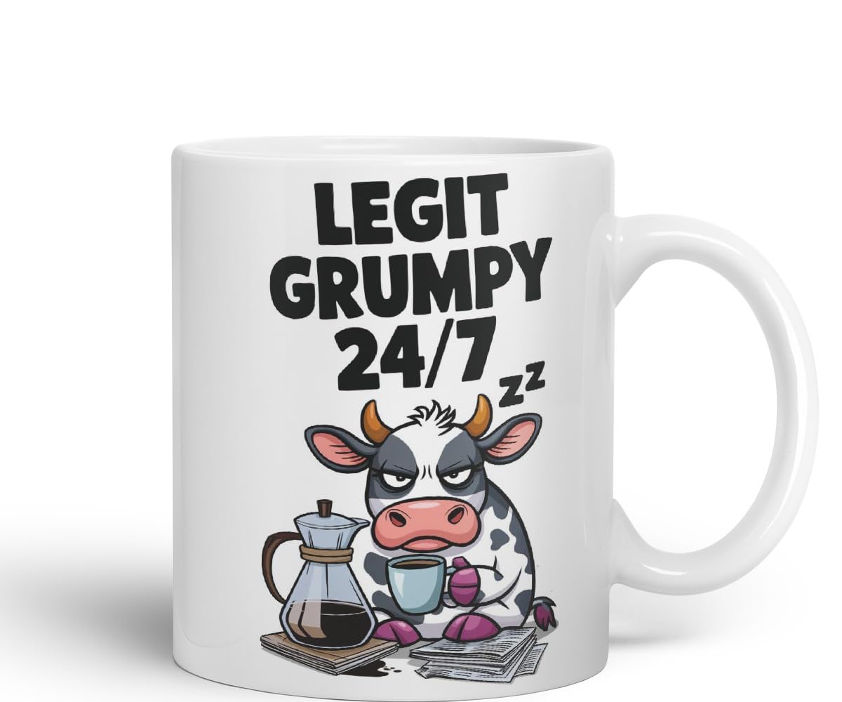Vixar Legit Grumpy 24/7 – Coloured Ceramic Mug Cup Gift, 11oz (Black)