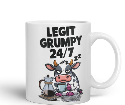 Vixar Legit Grumpy 24/7 – Coloured Ceramic Mug Cup Gift, 11oz (Black)