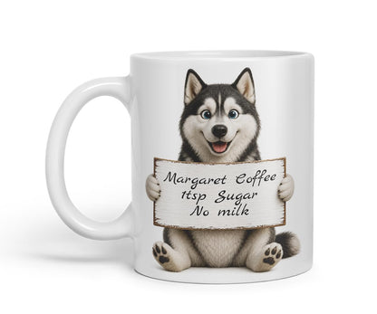 Vixar Personalised Husky Mug with Name or Custom Message – Cute Animal Coloured Ceramic Mug Cup Gift, 11oz (Black)