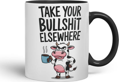 Vixar Take Your Bull.. Elsewhere Cow Coloured Ceramic Mug Cup Gift, 11oz (Black)