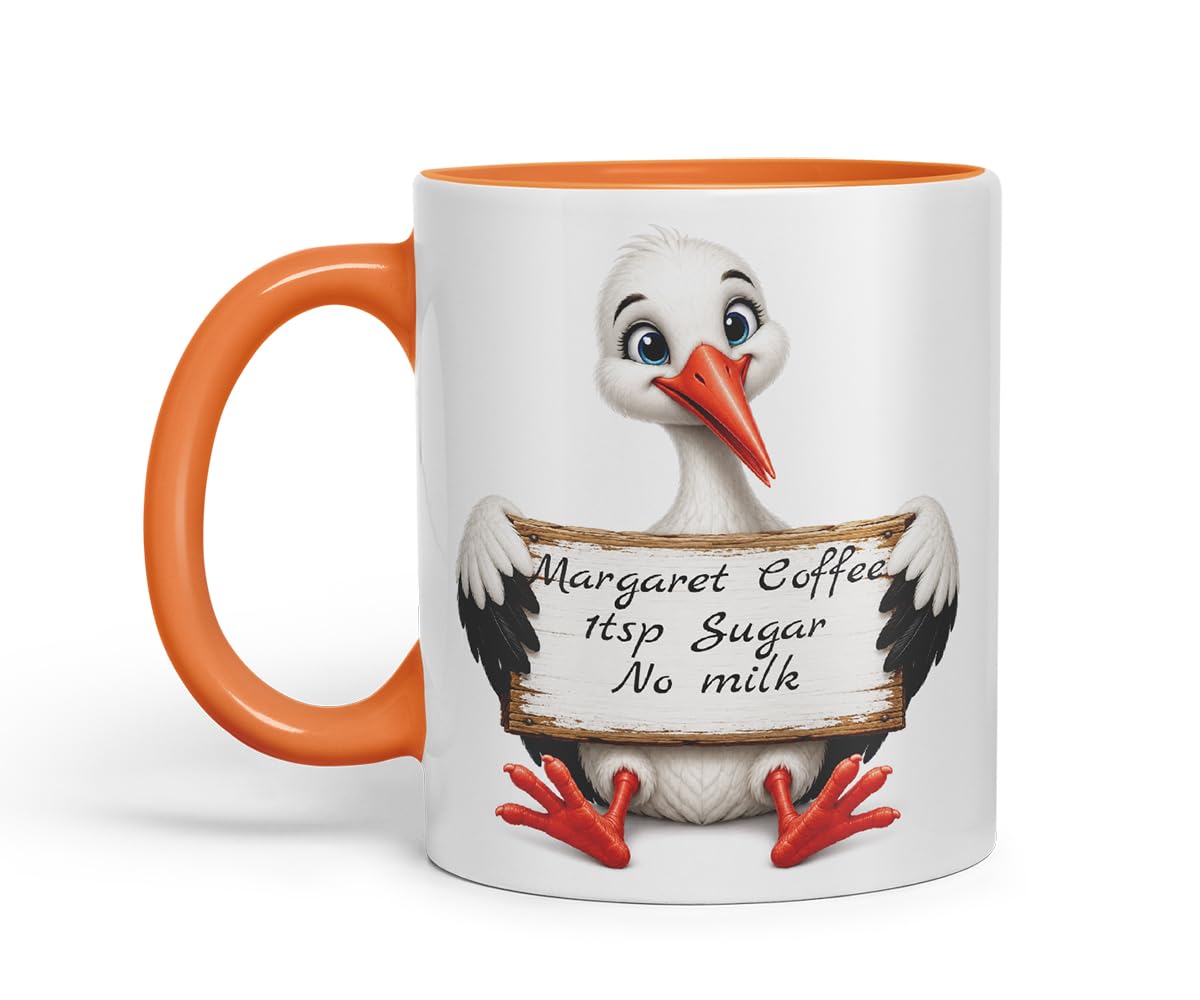 Vixar Personalised Stork Mug with Name or Custom Message – Cute Animal Coloured Ceramic Mug Cup Gift, 11oz (Black)