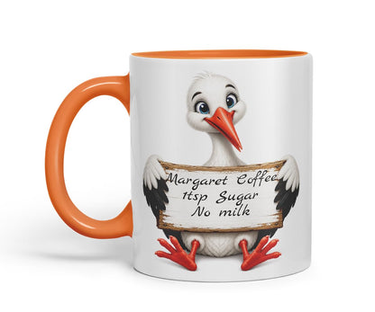 Vixar Personalised Stork Mug with Name or Custom Message – Cute Animal Coloured Ceramic Mug Cup Gift, 11oz (Black)