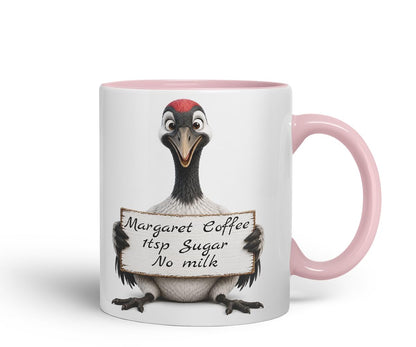 Vixar Personalised Crane Bird Mug with Name or Custom Message – Cute Animal Coloured Ceramic Mug Cup Gift, 11oz (Black)