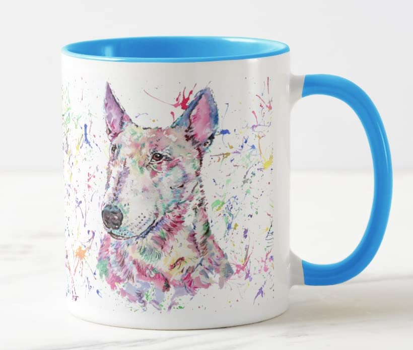 Vixar Bully English Bull Terrier Dog Pet Watercolour Art Coloured Mug Cup Gift Birthday Work Office Christmas Tea Coffee