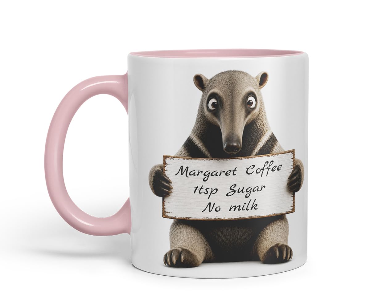 Vixar Personalised Anteater Mug with Name or Custom Message – Cute Animal Coloured Ceramic Mug Cup Gift, 11oz (Black)
