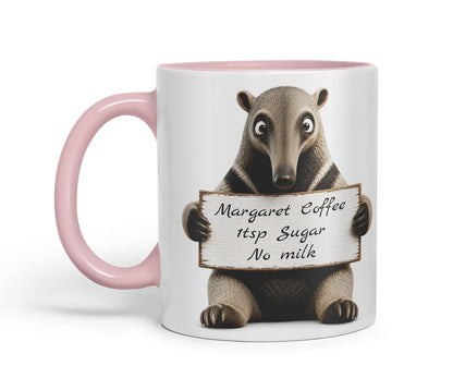 Vixar Personalised Anteater Mug with Name or Custom Message – Cute Animal Coloured Ceramic Mug Cup Gift, 11oz (Black)