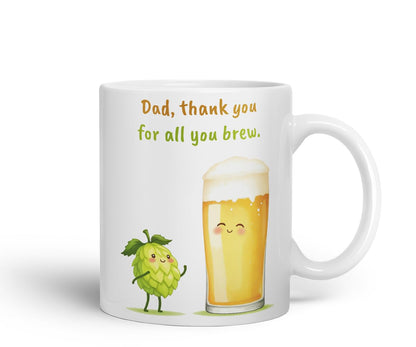 Vixar Dad Thank You for All You Brew Funny Beer Father's Day Mug – Coloured Mug Cup Gift, 11oz (Black)