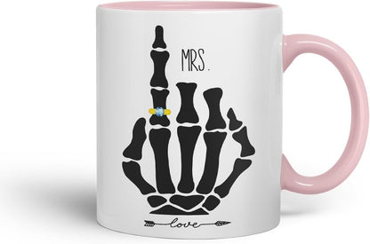 Vixar Mr and Mrs Skeleton Hand Wedding Ring Couple Mugs – Coloured Ceramic Mugs Cups Gift, 11oz, Set of 2