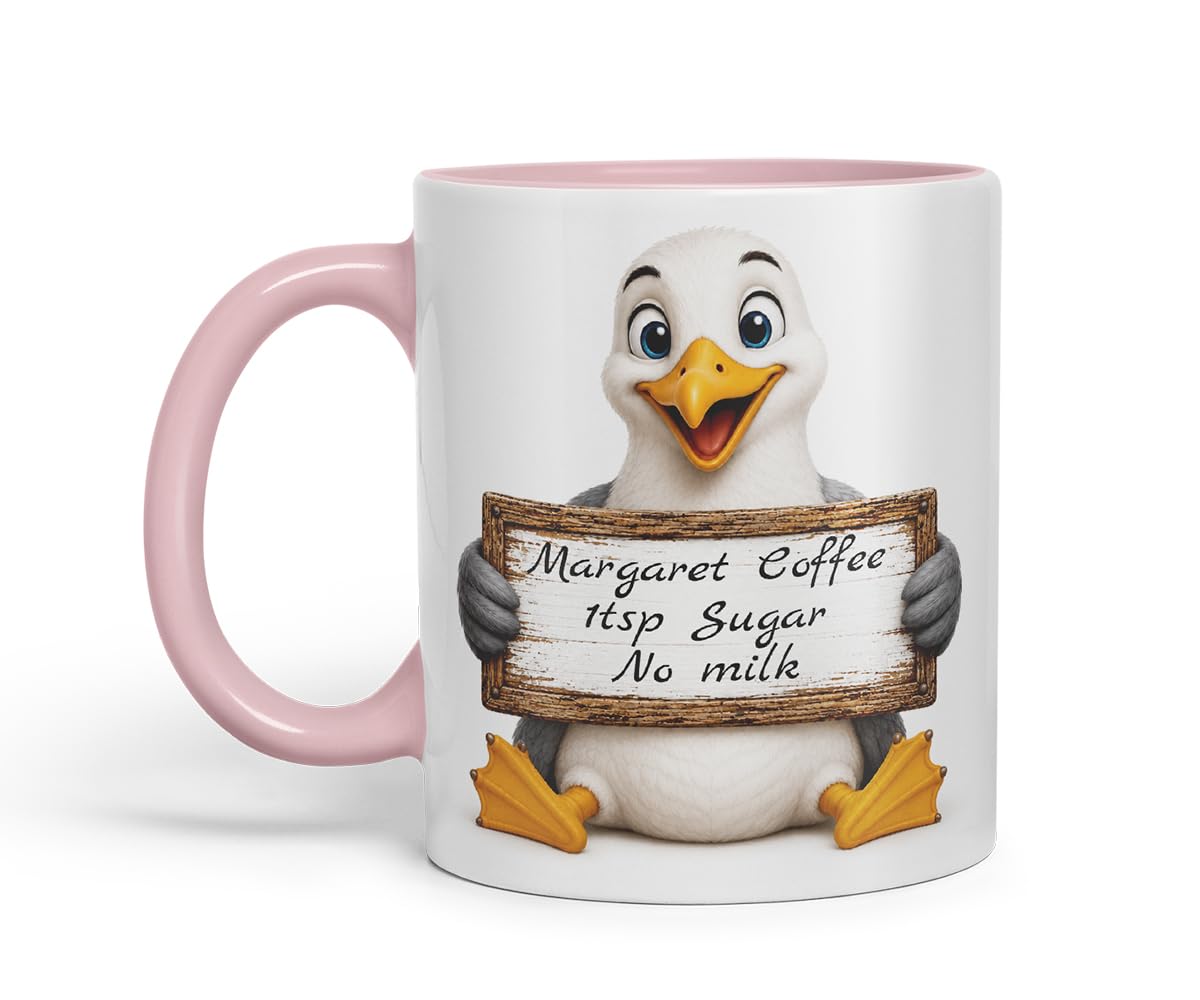 Vixar Personalised Seagull Mug with Name or Custom Message – Cute Animal Coloured Ceramic Mug Cup Gift, 11oz (Black)