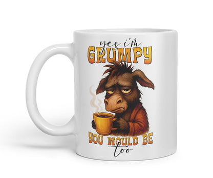 Vixar Yes I'm Grumpy You Would Be Too Funny Donkey Coffee Mug – Coloured Ceramic Mug Cup Gift, 11oz (Black)
