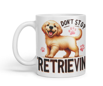 Vixar Don’t Stop Retrievin’ Golden Retriever Dog Mug – Coloured Ceramic Mug Cup Gift, 11oz (Black)